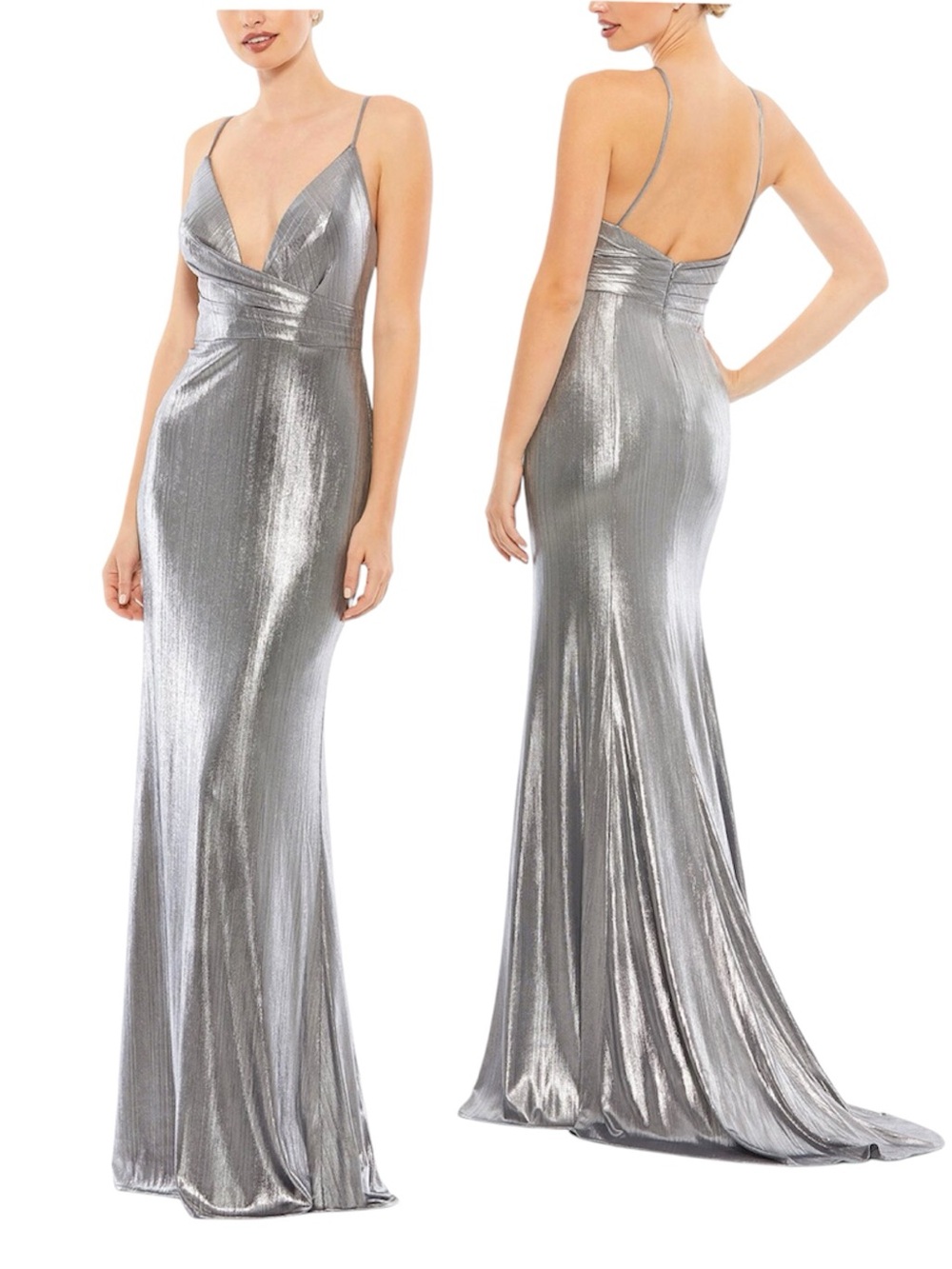 Ieena for Mac Duggal Metallic Faux Wrap Spaghetti Strap Gown Size 10
